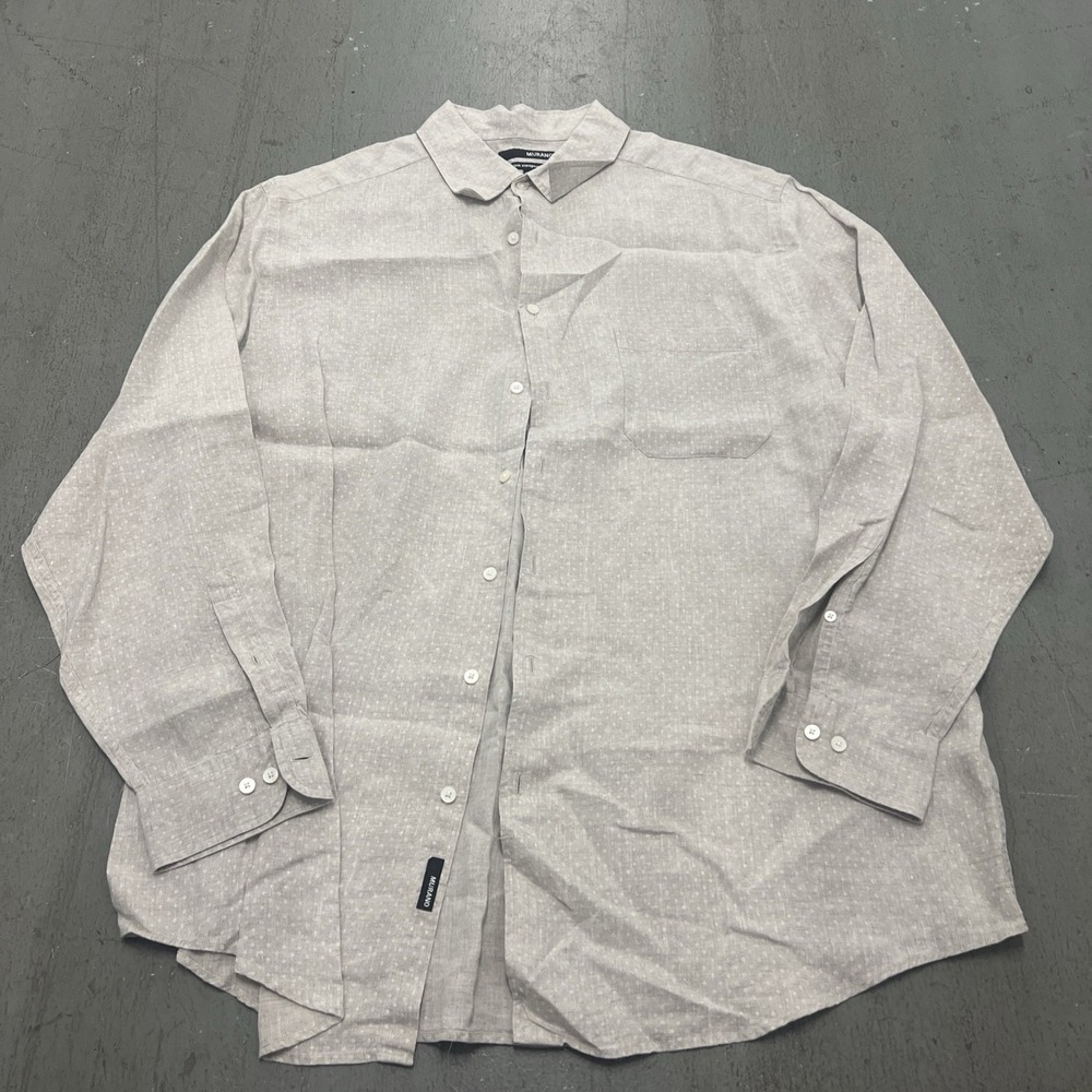 Murano Baird McNutt Linen Shirt Mens Large Button Slim Fit Long Sleeve Geometric